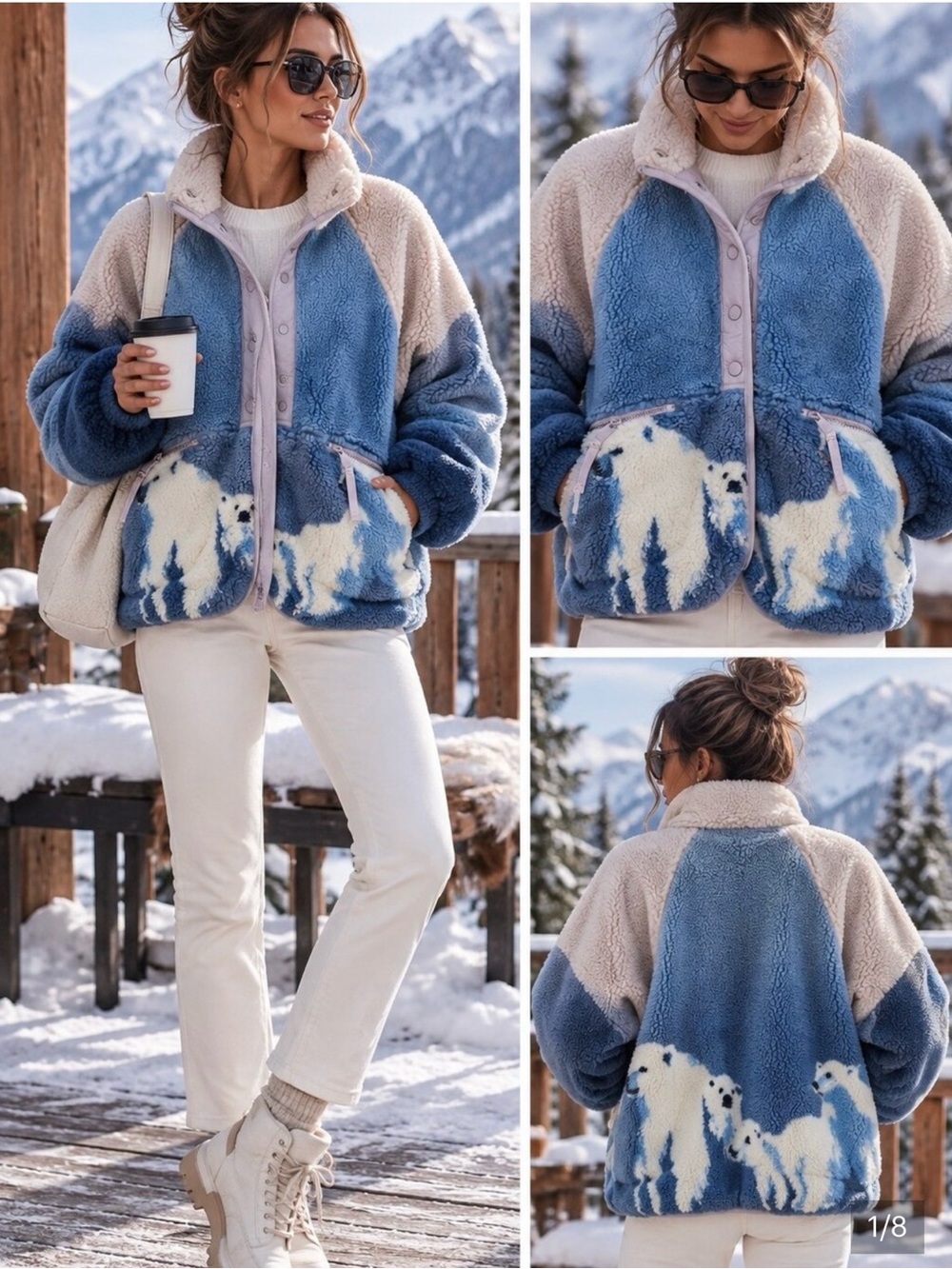 Free People Blue Polar Bear Teddy Sherpa Jacket